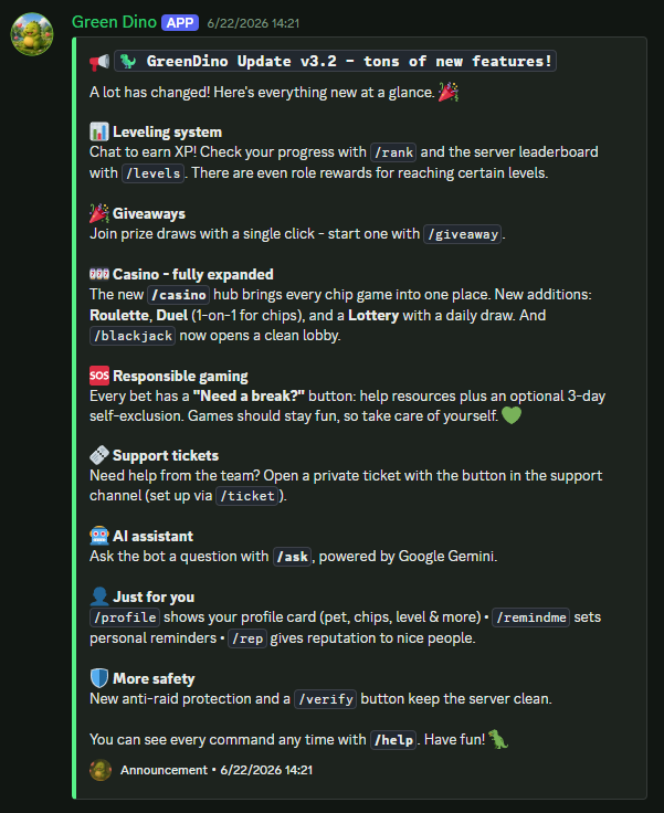 Green Dino Announcement